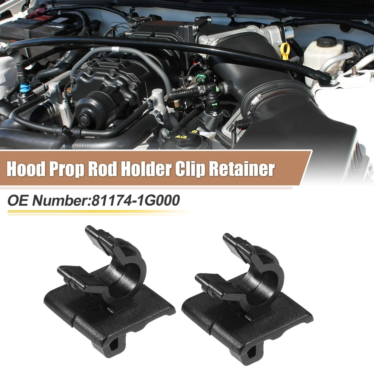2X Hood Prop Rod Holder Clip No. 81174-1G000 for Kia Rio (2006–2011)