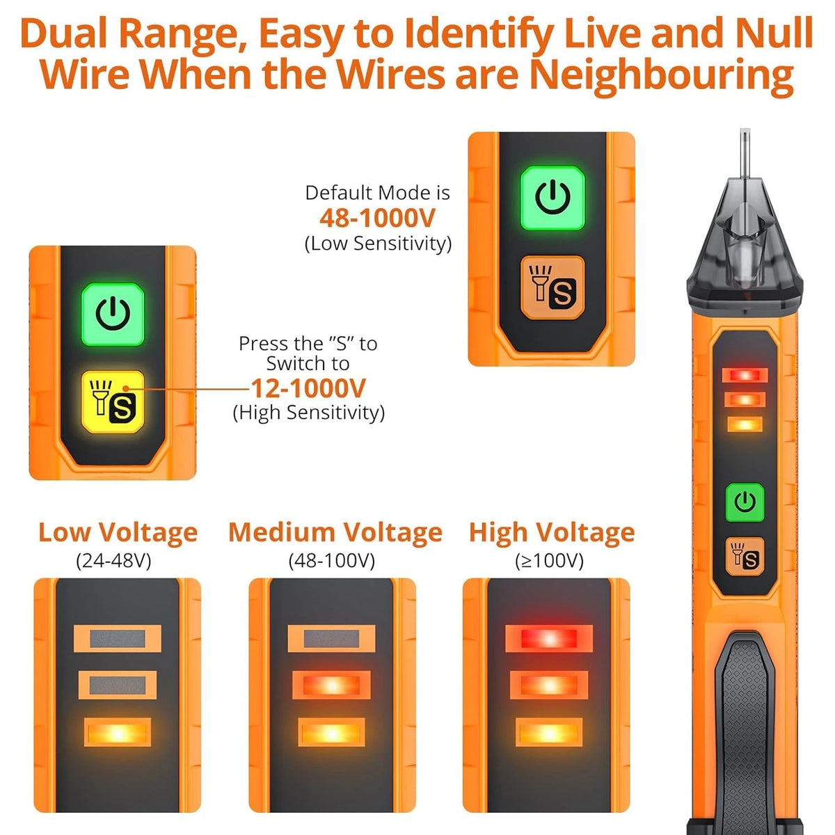 Non Contact Voltage Tester Pen for Automotive Use (Adjustable Black and Orange)