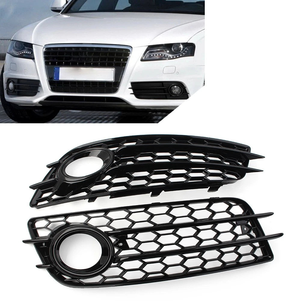 1 Pair Mesh Front Bumper Fog Light Grille Cover for Audi A4 B8 S4 (2008–2012)