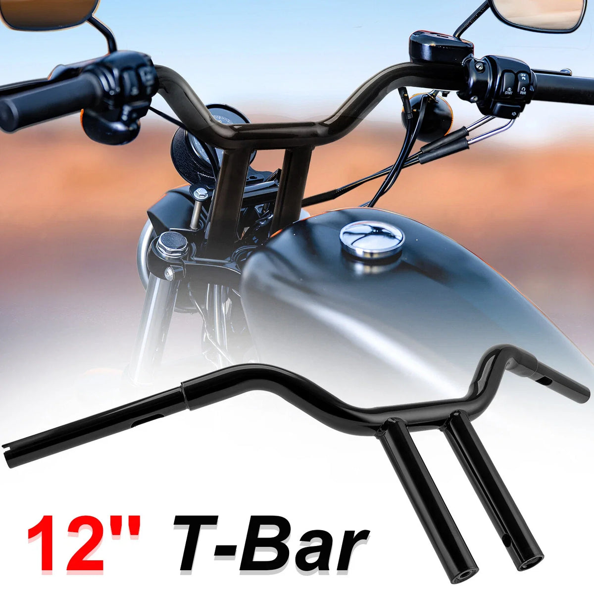 12" Rise Black MX T Bars for Harley Dyna Softail Sportster Road King