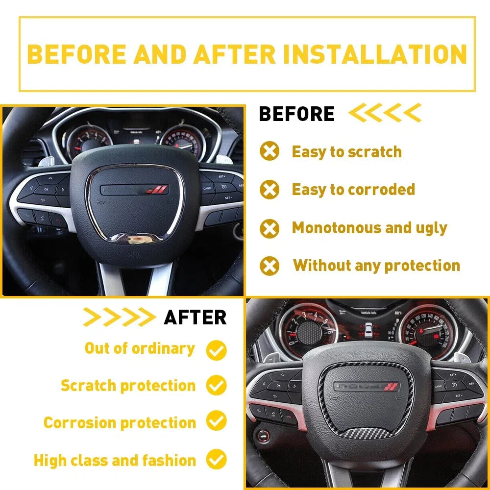 Steering Wheel Cover Trim Bezel for Dodge Challenger Charger (2015–2023) Carbon Fiber