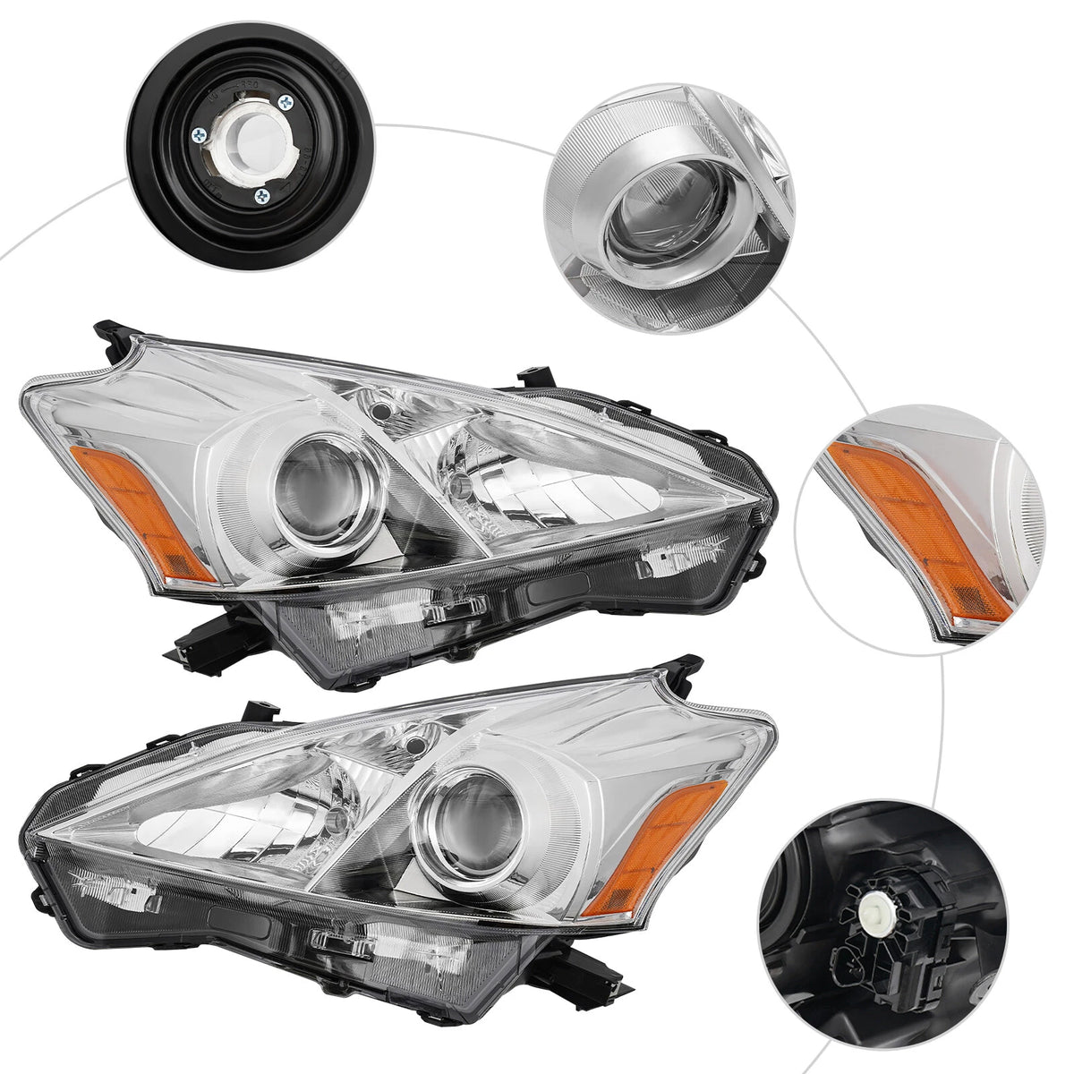 Driver & Passenger Side Headlight for Toyota Prius V (2012–2014) 16585391, 14494995