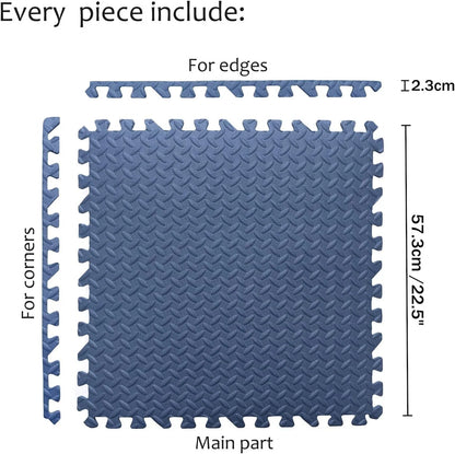 Set of 12 Blue EVA Foam Interlocking Exercise Mats for Gym Fitness Yoga