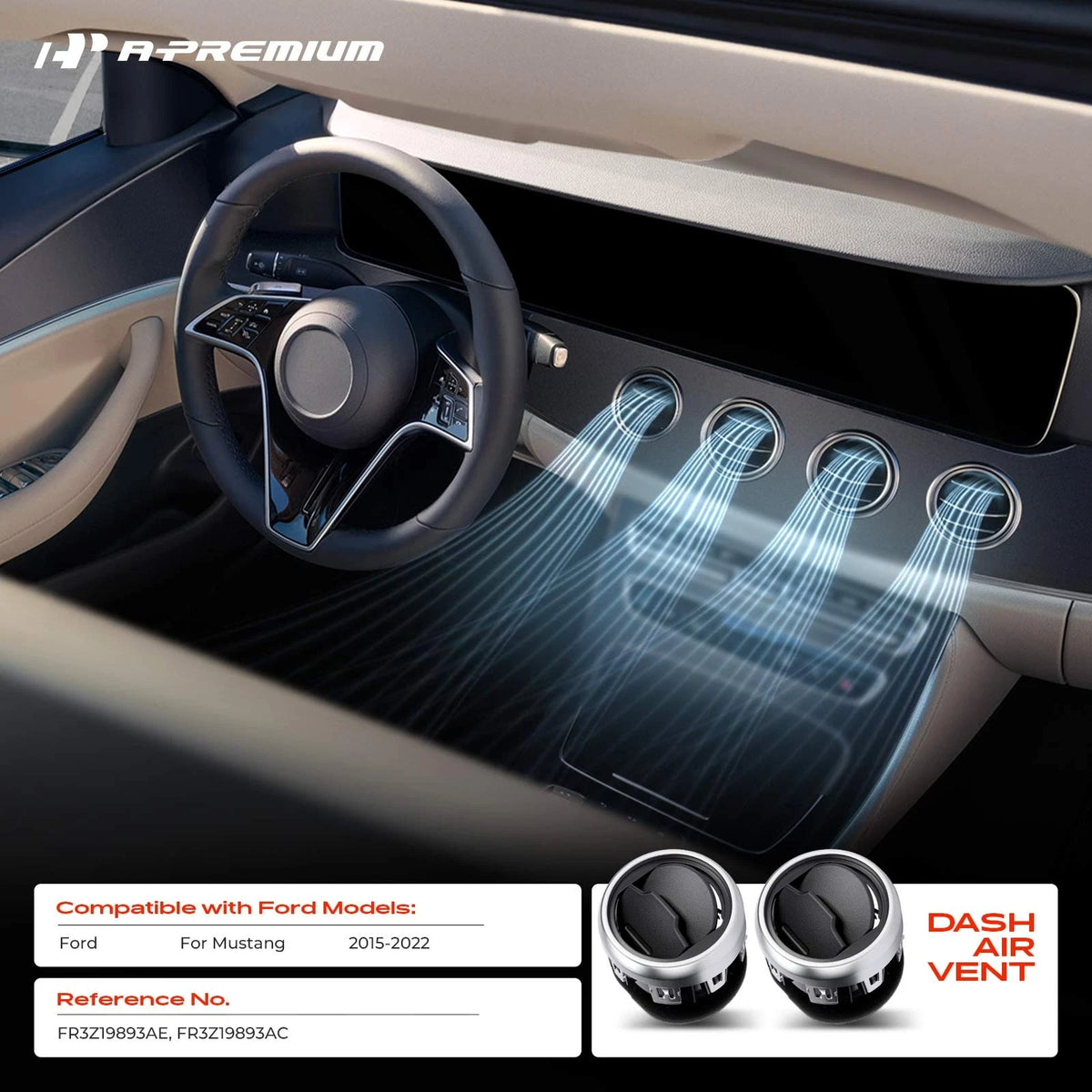 2X Dash Air Vent for Ford Mustang (2015–2022) FR3Z19893AE, FR3Z19893AC