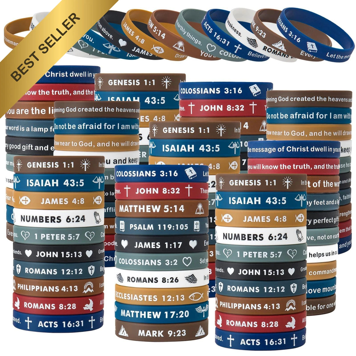Set of 4 Silicone Bible Wristbands for Men Women Gift