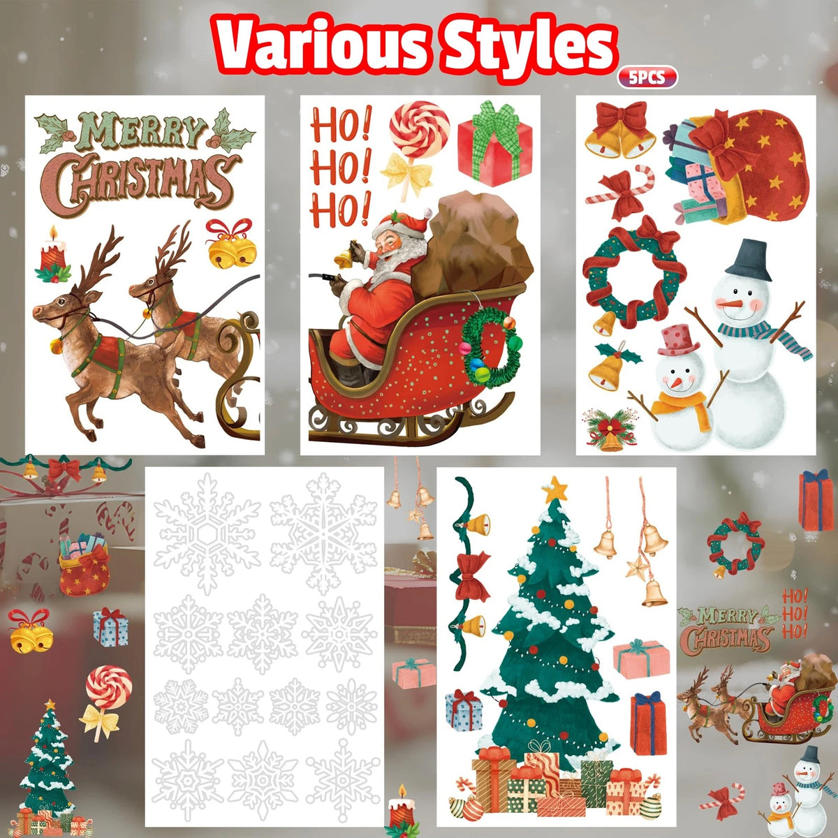 Snowflake Window Clings Stickers for Christmas Party Decorations