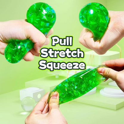 Set of 2 Glitter Stress Balls for Boys, Girls, Adults - Stretchable