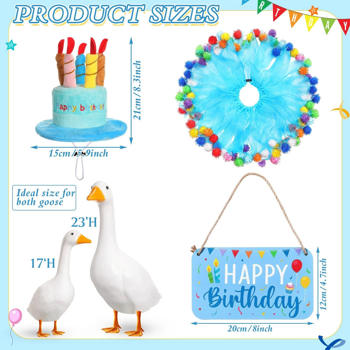 Happy Birthday Porch Goose Outfit for Lawn Goose (23")