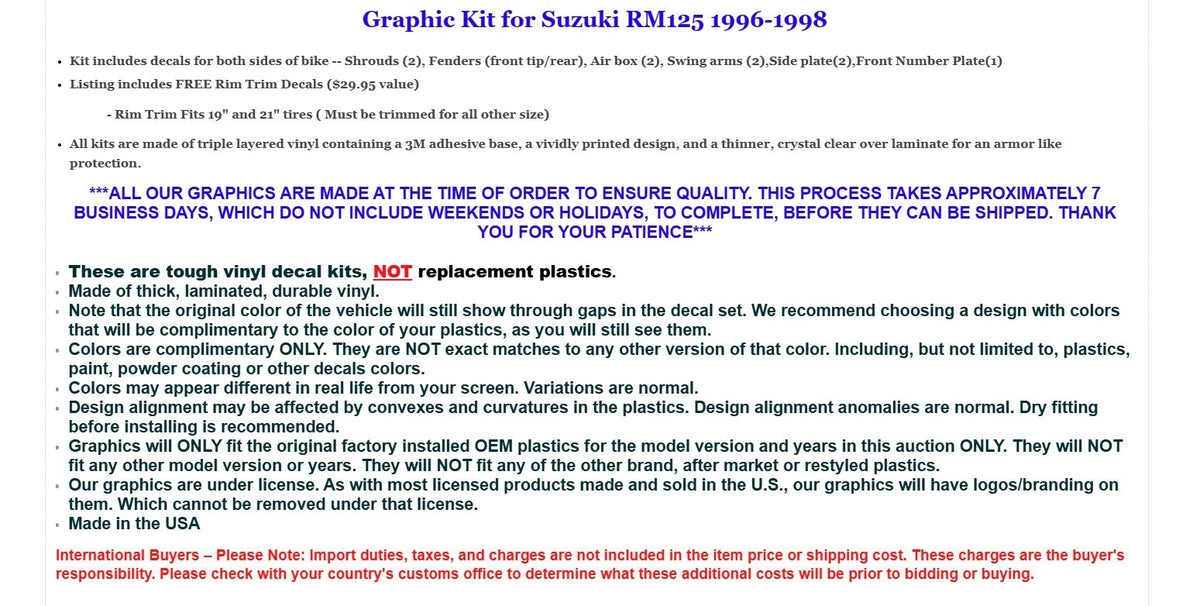 Graphic Stickers +#PLT/RIM Decals for Suzuki RM125 (1996–1998)