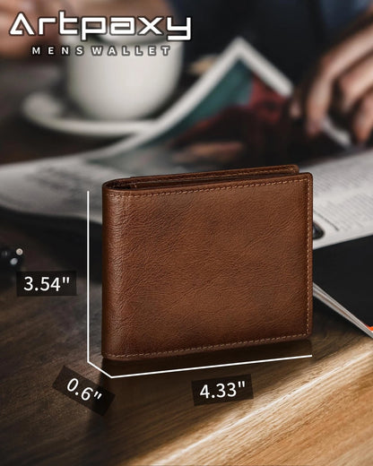 Genuine Leather Bifold RFID Blocking Wallet for Men with ID Window