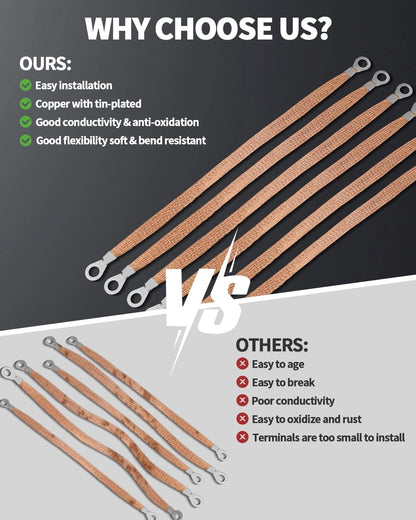 Set of 6 Universal Automotive Braided Copper 12 Inch Cables