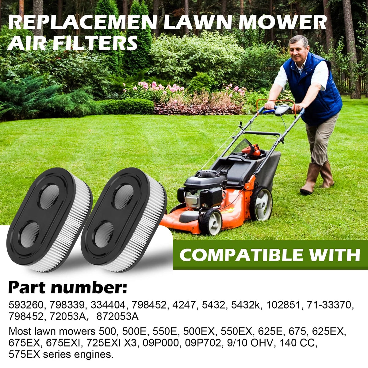 Air Filter for Lawn Mower (593260, Replaces 798452)
