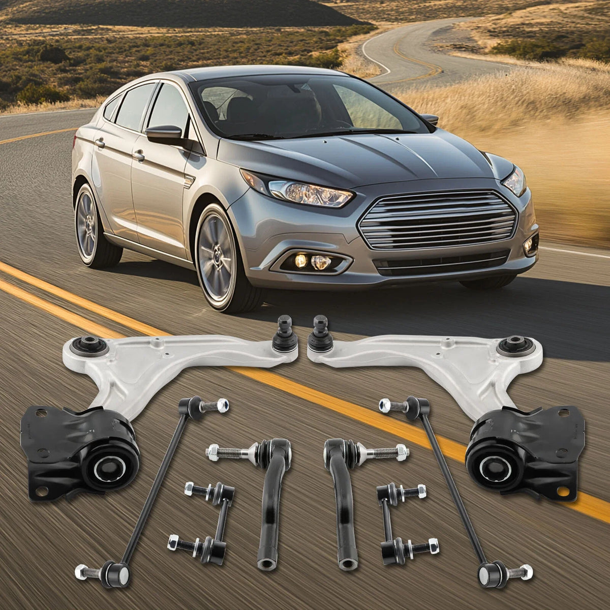 Set of 8 Front Lower Control Arms Tie Rods Sway Bar Kits for Ford Fusion MKZ (2013–2018)
