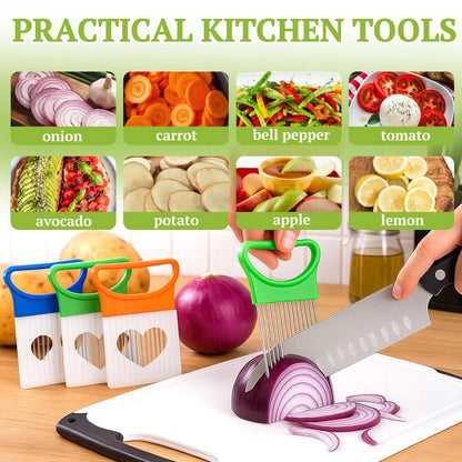 3X Stainless Steel Onion Holder for Slicing (Blue, Green, Orange)