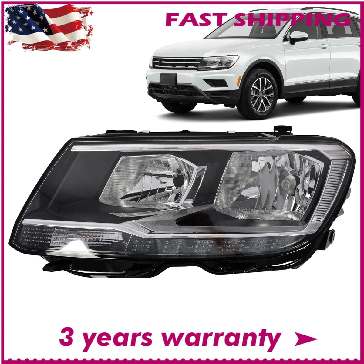 Halogen Headlight with LED DRL for Volkswagen Tiguan (2018–2021) 5NL-941-005, 5NL941005