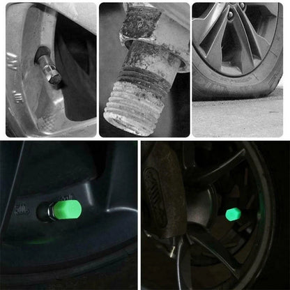 4X Luminous Tire Valve Caps for Vehicle Wheel (Glow Dust Cover Kit)
