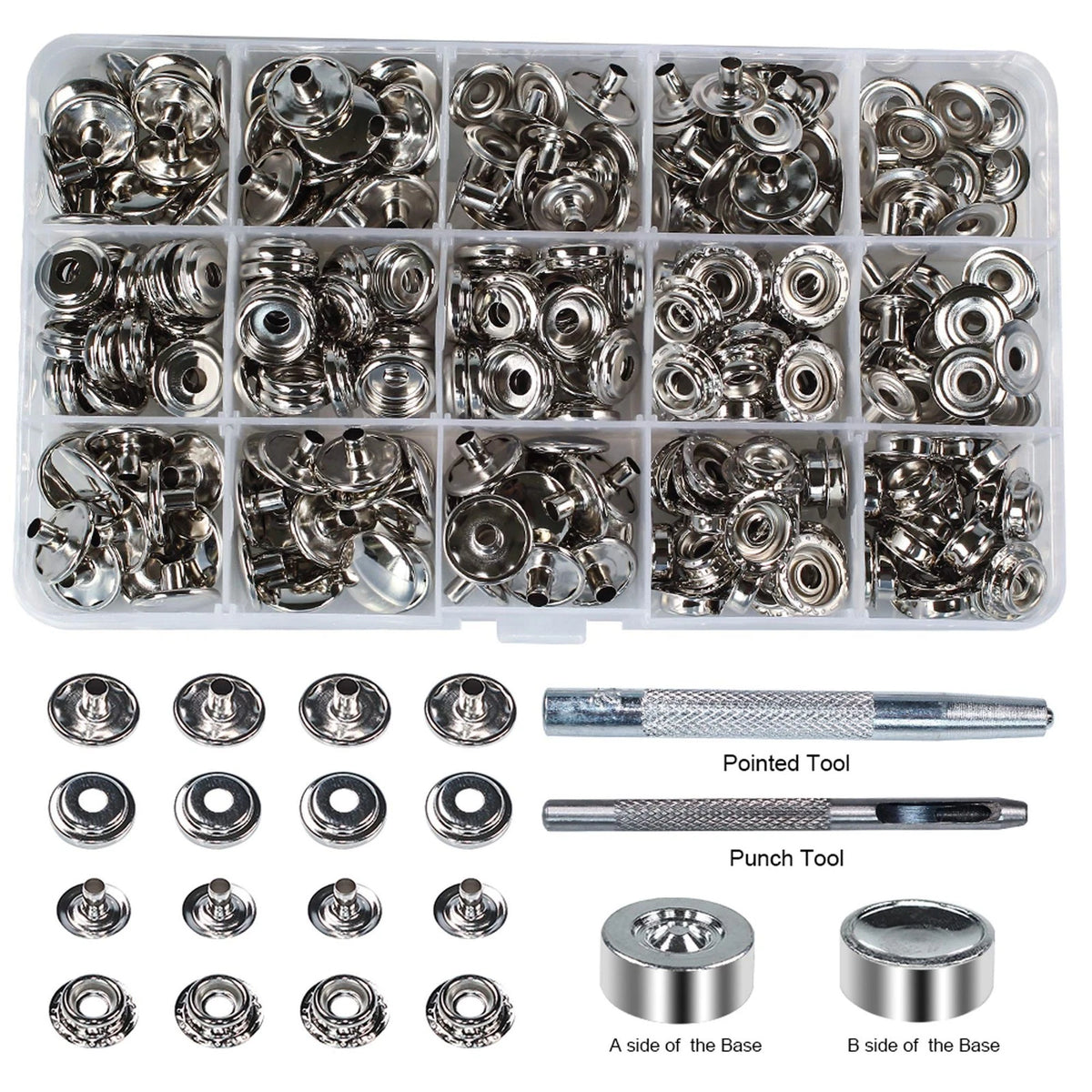 Set of 70 Heavy Duty 15mm Metal Snap Fasteners Kit