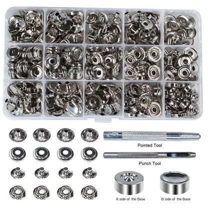 Set of 70 Heavy Duty 15mm Metal Snap Fasteners Kit