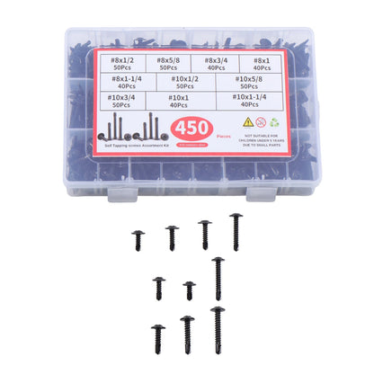 Set of 450 Self-Tapping Screws #8 #10 Hex Head 1/2" to 1-1/4"
