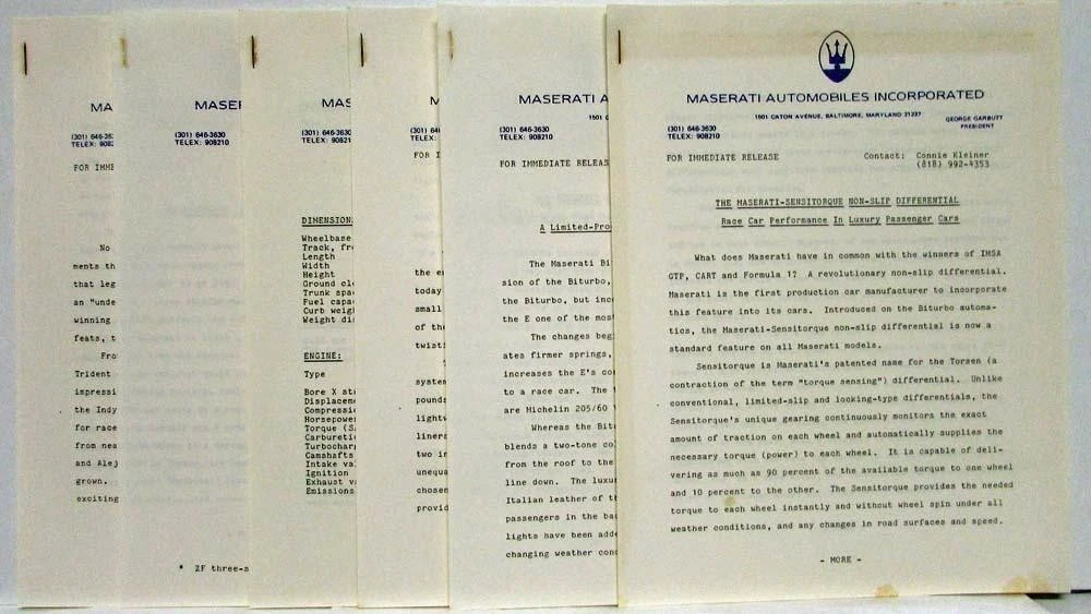 Maserati Biturbo Quattroporte Press Kit (1986)