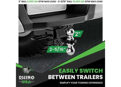 Reversible Dual Ball Hitch for Rhino USA TO-HTDUAL-BLK (2" & 2-5/16")