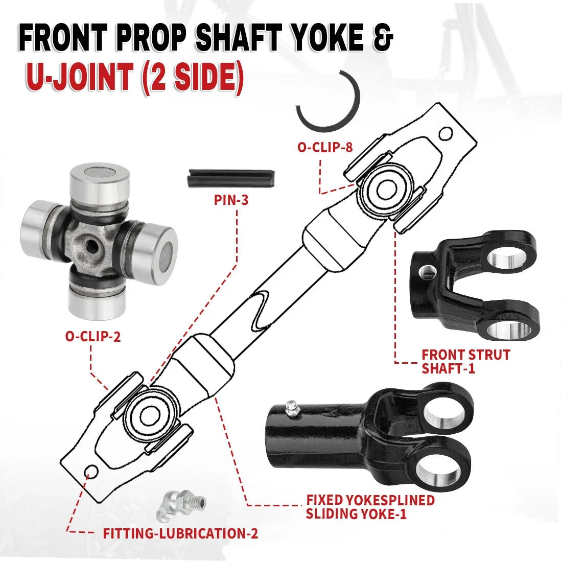 Front Prop Shaft Yoke & U-Joint Kit for Polaris Sportsman 500 550 570 600 700 (2000–2023)