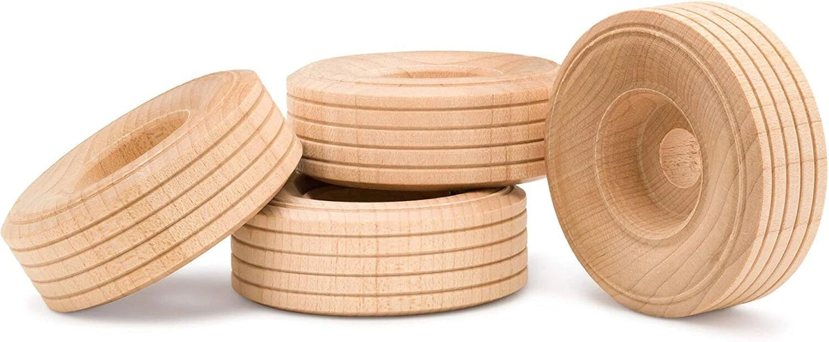Pack of 12 Mini Wood Wheels Treaded Style 2 Inch for Crafts and DIY