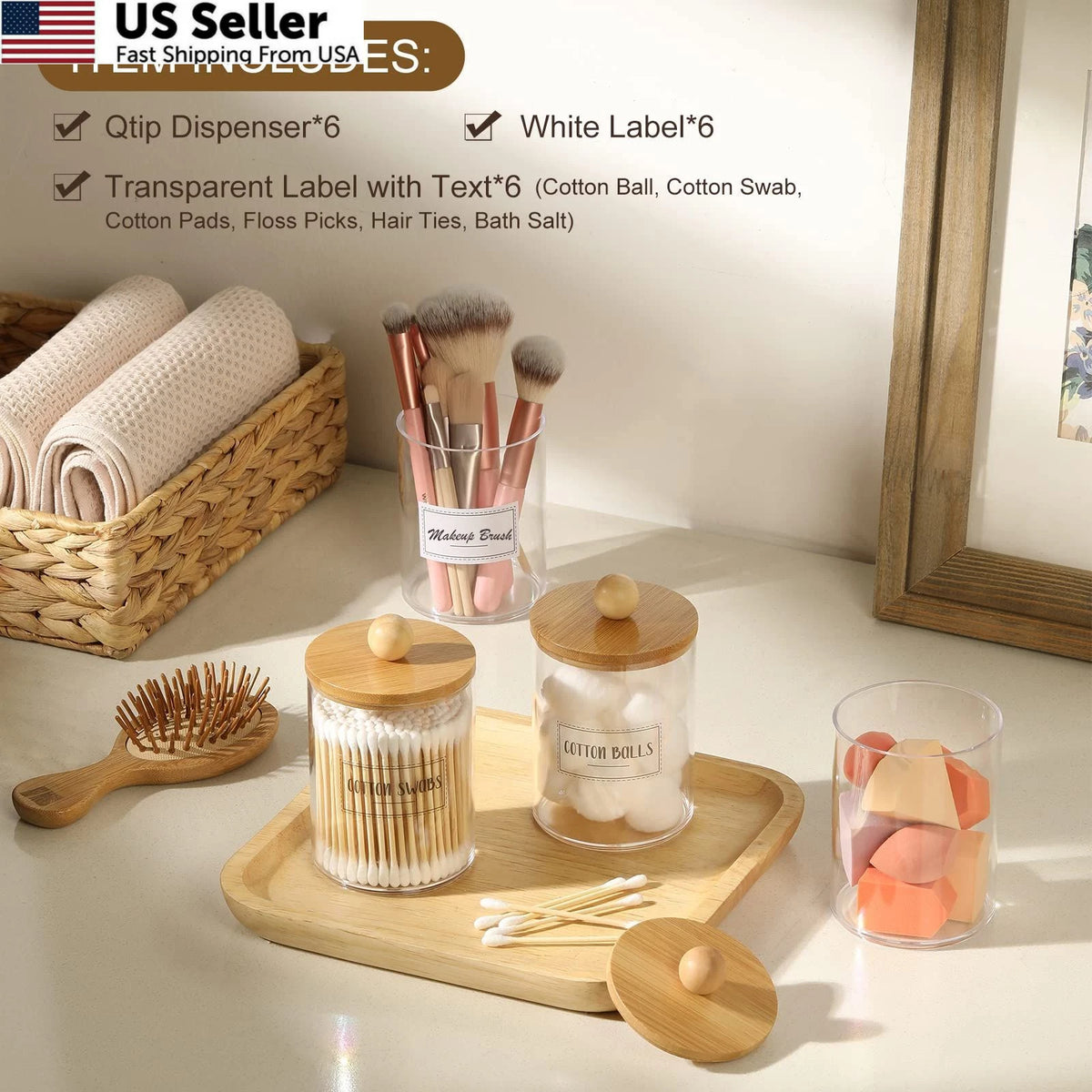 6-Pack Bamboo Qtip Holders for Bathroom Storage