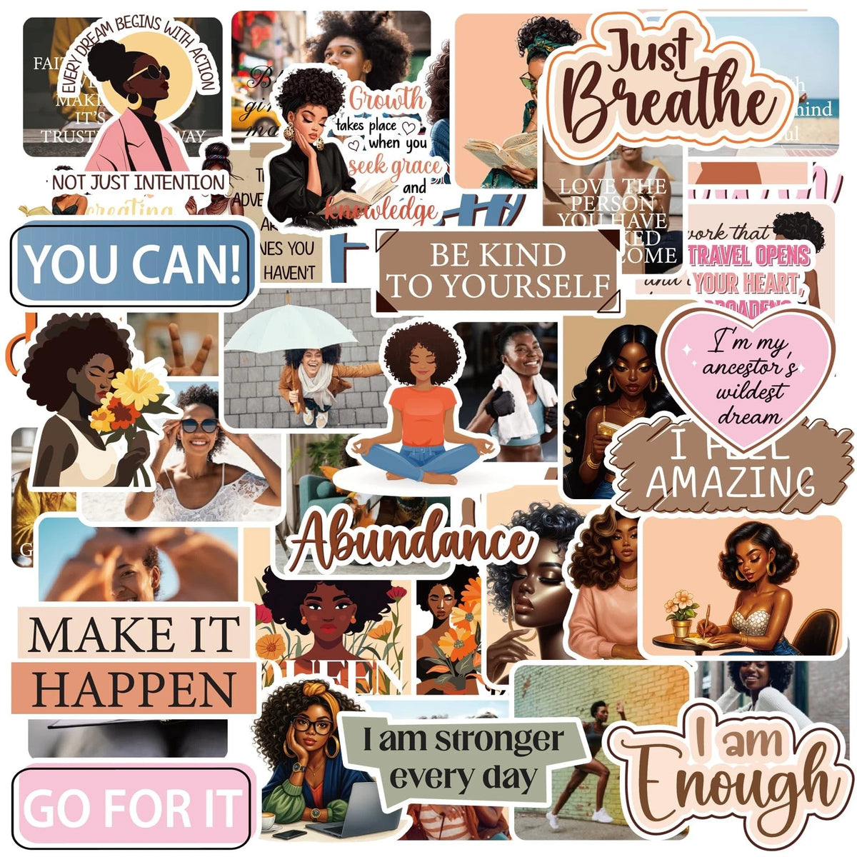 50 Pcs Black Girl Scrapbook Stickers for Planner Journaling