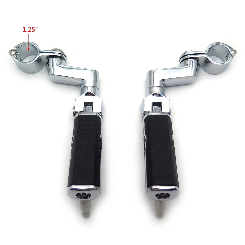 1-1/4" Chrome Gear Defiance Skull Highway Engine Guard Foot Pegs for Harley