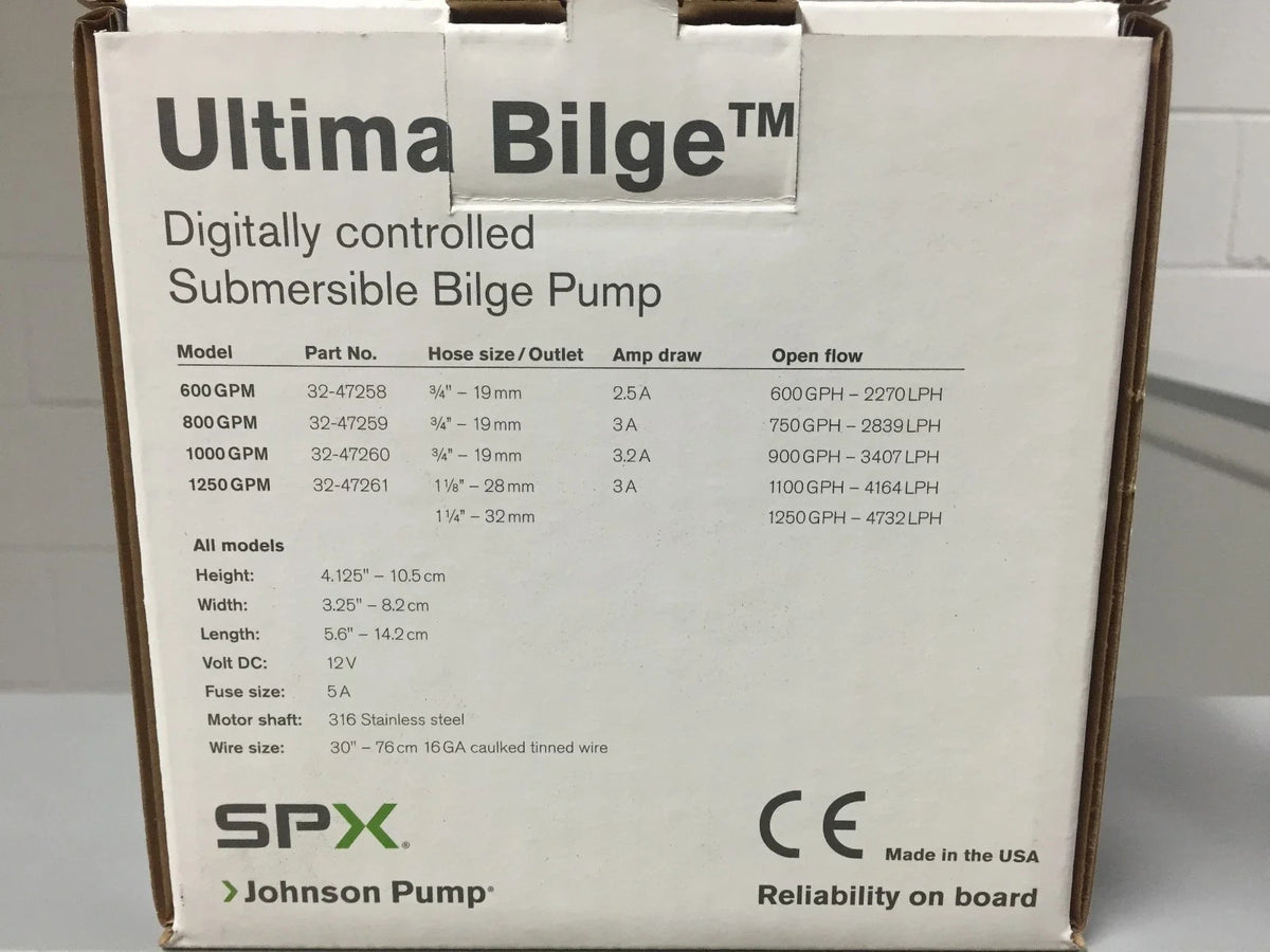 SPX Johnson Ultima Bilge Pump 12V 800 GPH with Integrated Switch 32-47259 131832