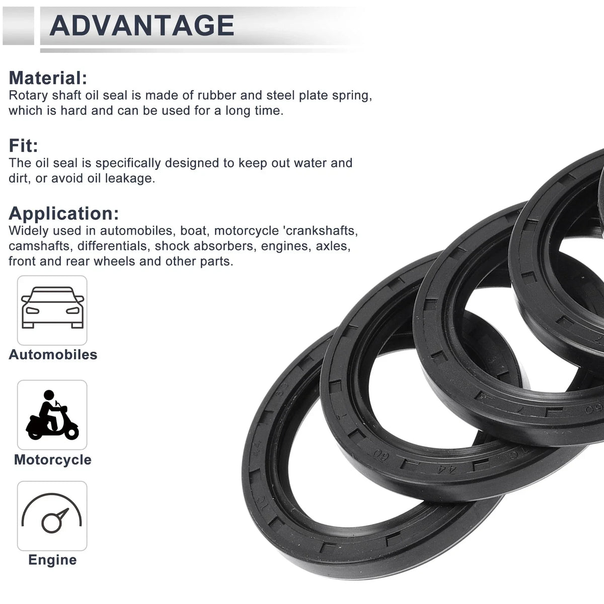 Set of 5 Oil Seal Rotary Shaft Seal Nitrile Rubber 44x60x7mm