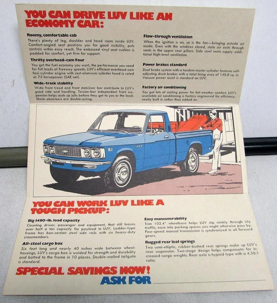 1975 Chevrolet Luv Pickup Truck Sales Folder Mailer