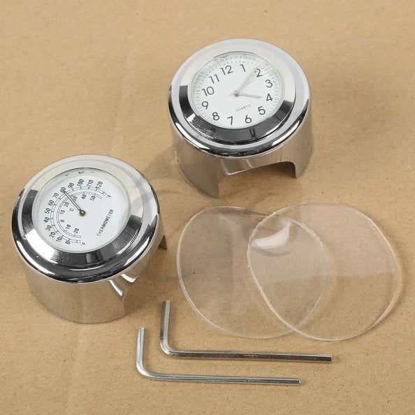 1" 7/8" Chrome Handlebar Clock & Thermometer for Honda CB VTX VT