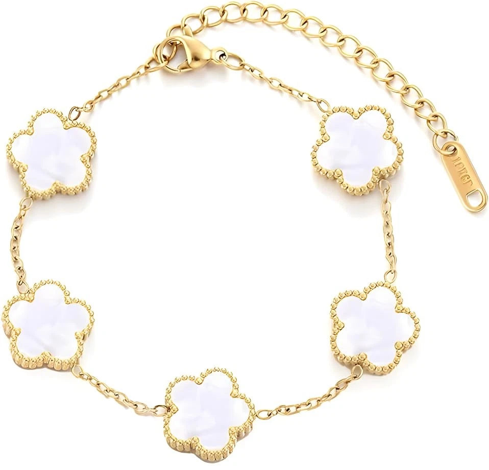 18K Gold Plated Four-Leaf Clover Bracelet for Large, White
