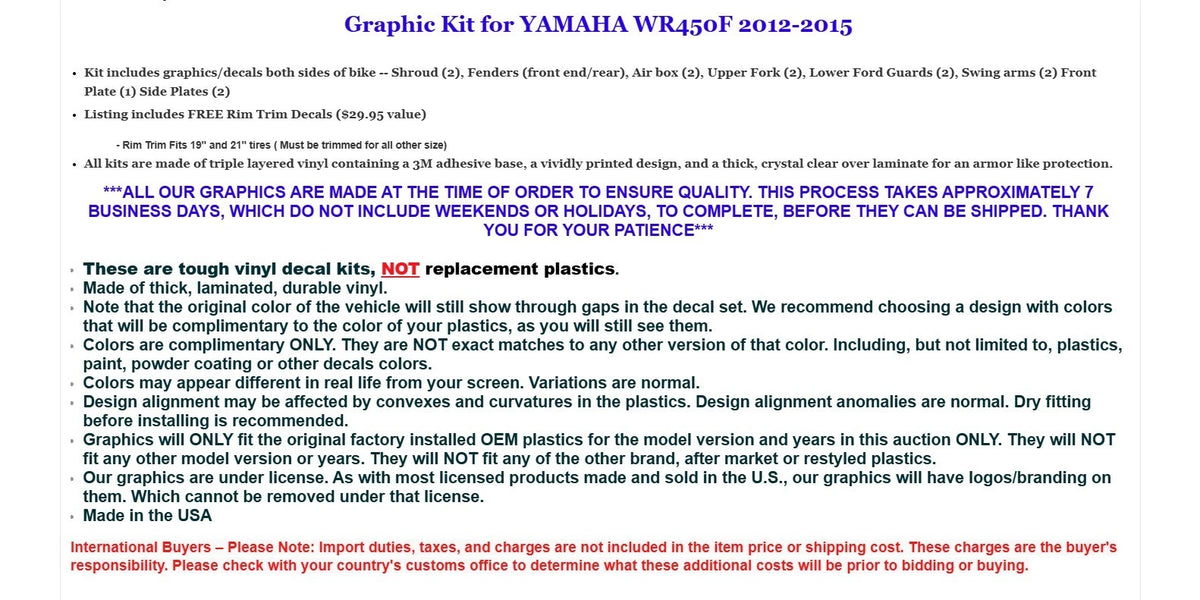 Graphic Stickers + NP/RIM Decals for Yamaha WR450F (2012–2015)