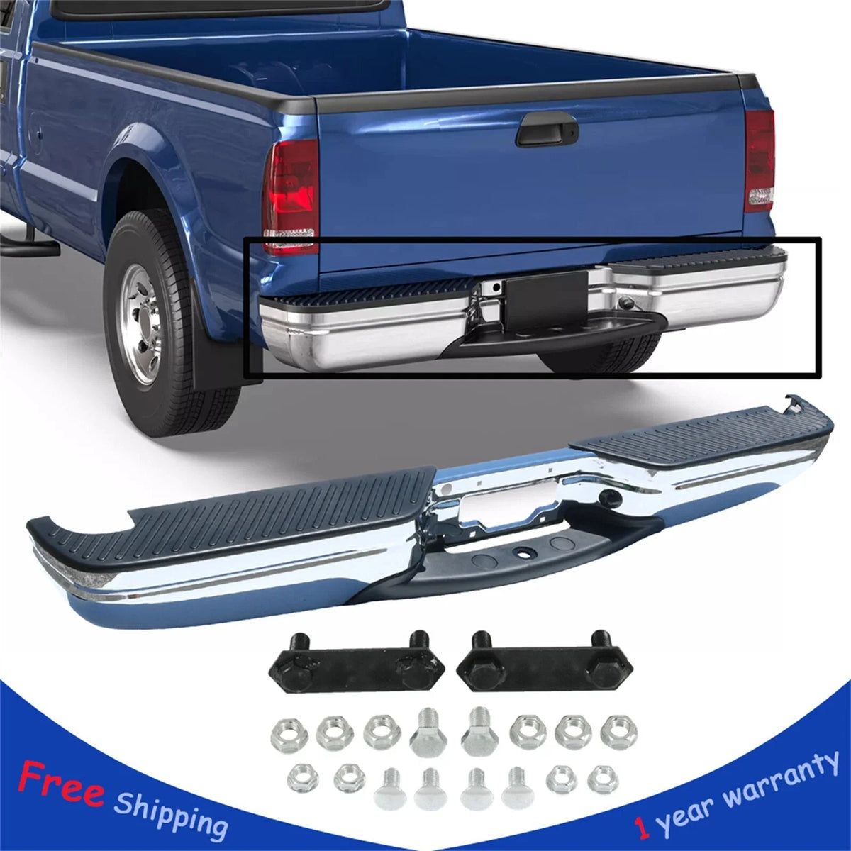 Chrome Rear Step Bumper for Ford F-150 F-250 (1997–2004)