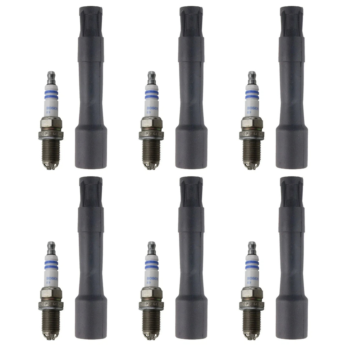Set of 6 Bosch Platinum Spark Plugs & NGK Coil Boots for BMW 530i Z3 X5 (1997–2006)