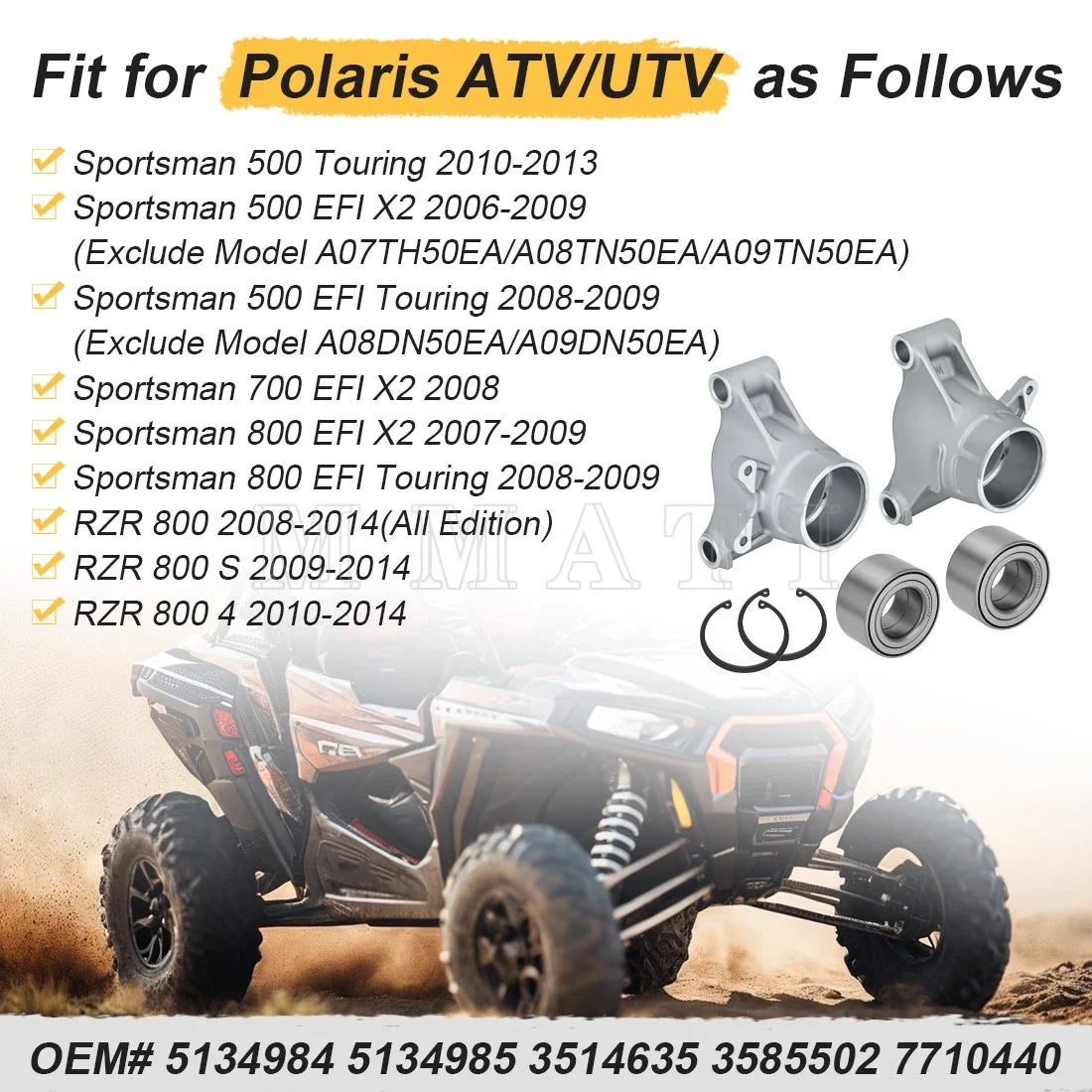 Set of 2 Rear Wheel Carriers w/ Bearings for Polaris RZR 4 800 (2010–2014)