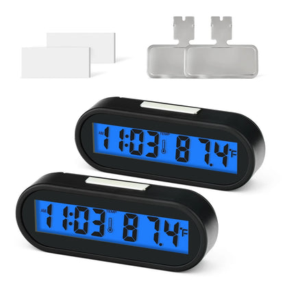 2X Car Clocks with Temperature for Universal Use (LED, Blue)