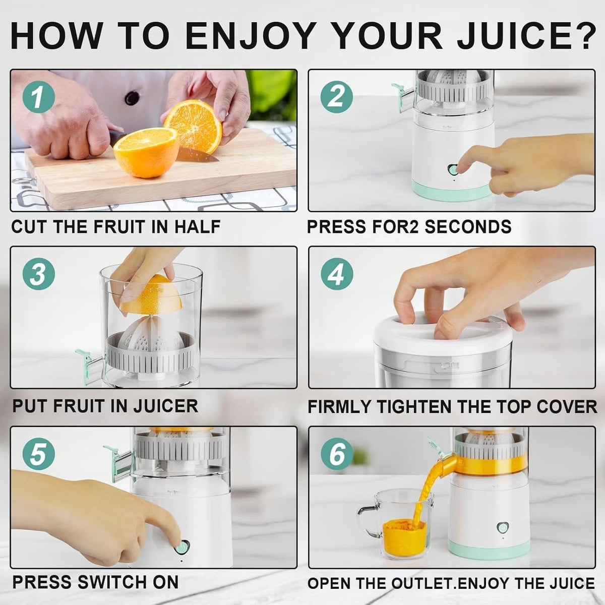Rechargeable Electric Citrus Juicer for Orange Lemon (Portable USB)