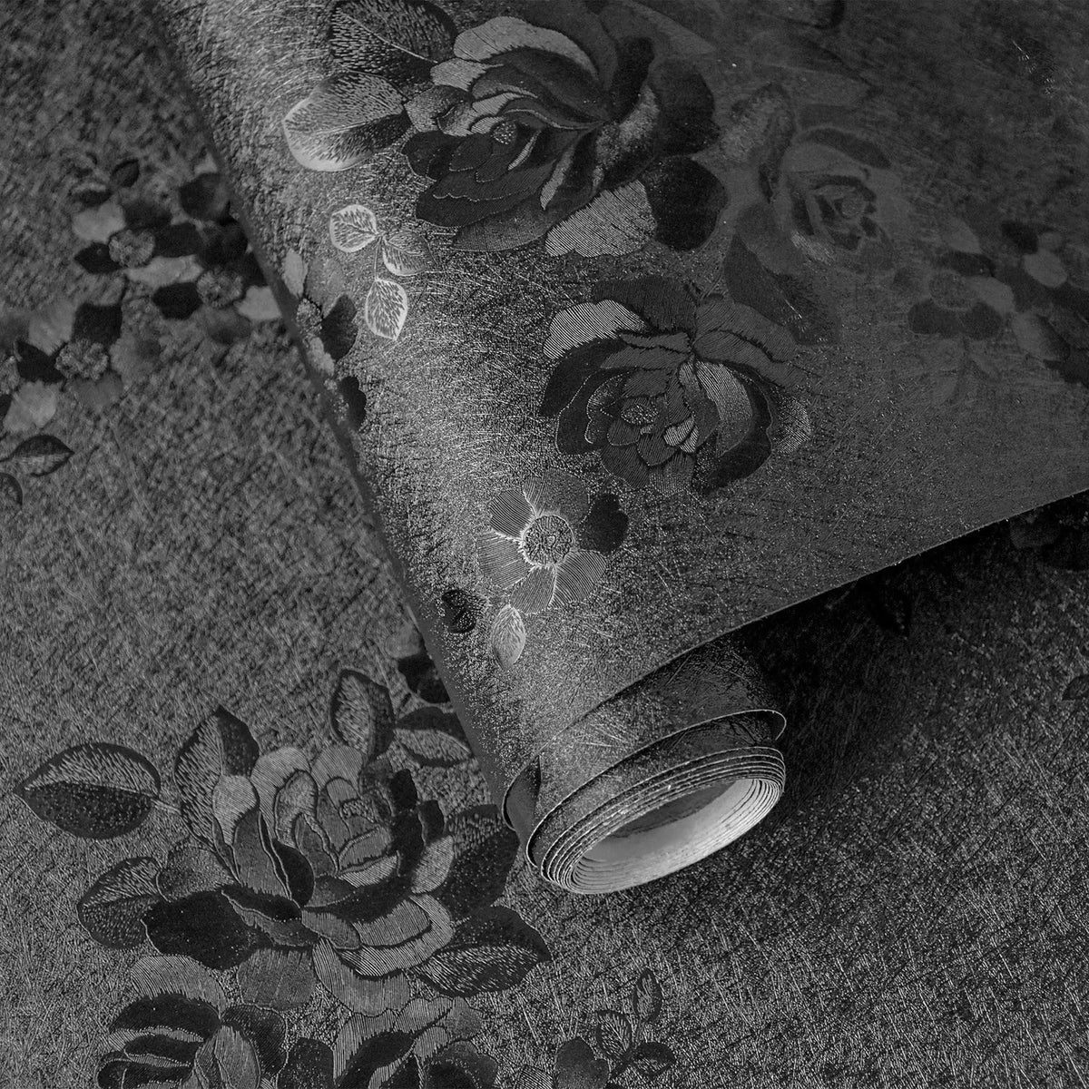 Peel and Stick Wallpaper for Home Decor (17.7" x 118", Black Floral)