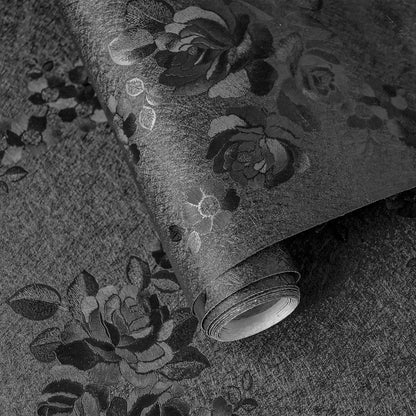 Peel and Stick Wallpaper for Home Decor (17.7" x 118", Black Floral)