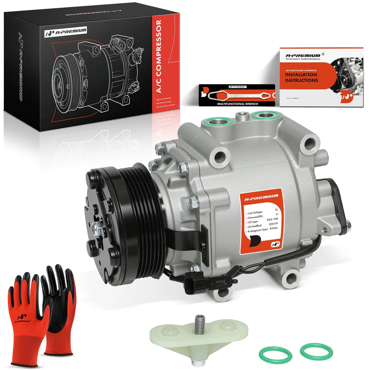 A/C Compressor w/ Clutch for Ford Five Hundred Freestyle (2005–2007) 5F9Z19703A, 5F9Z19V703A, 5F9Z19V703DA, 98569