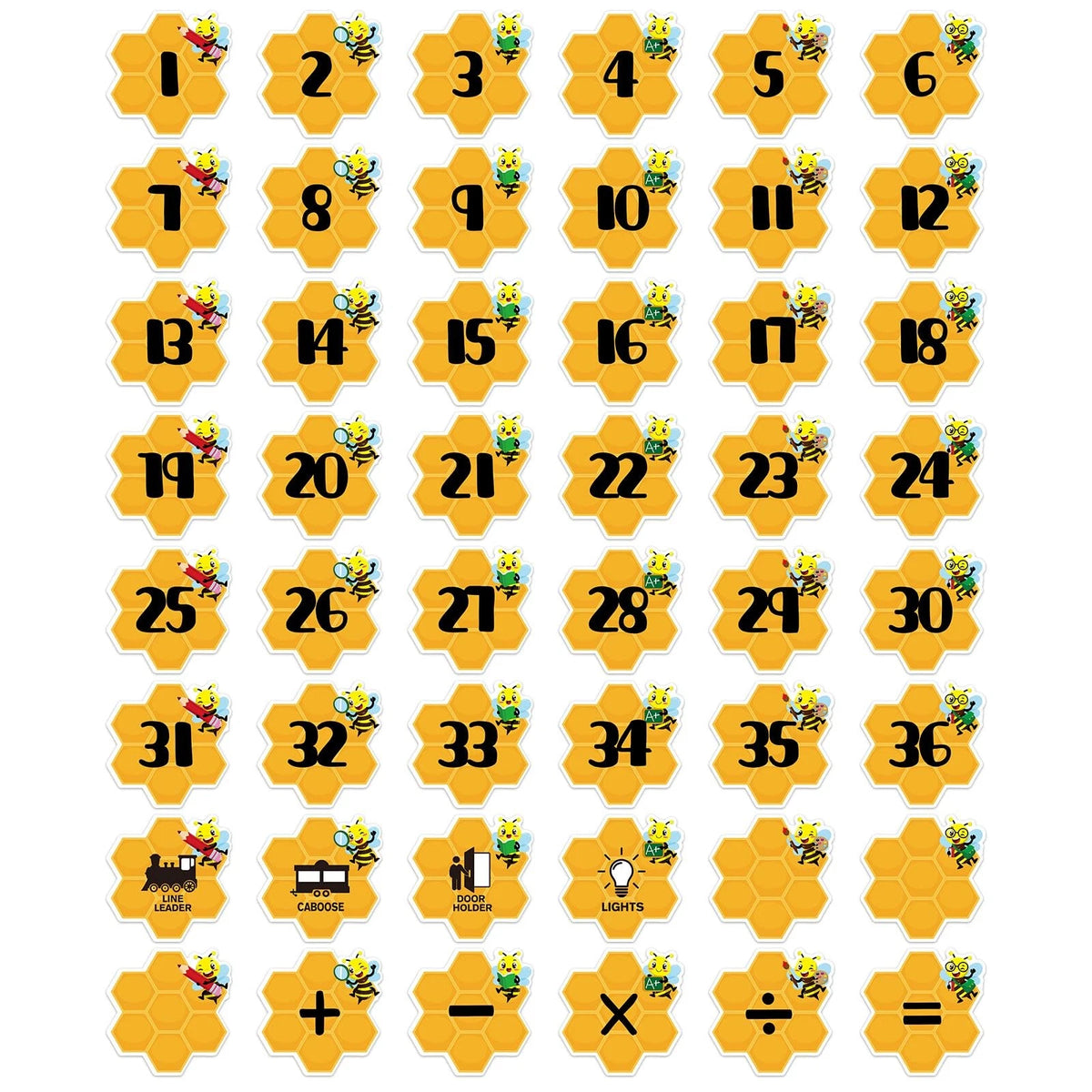 48Pcs Bee Number Stickers for Classroom Floor