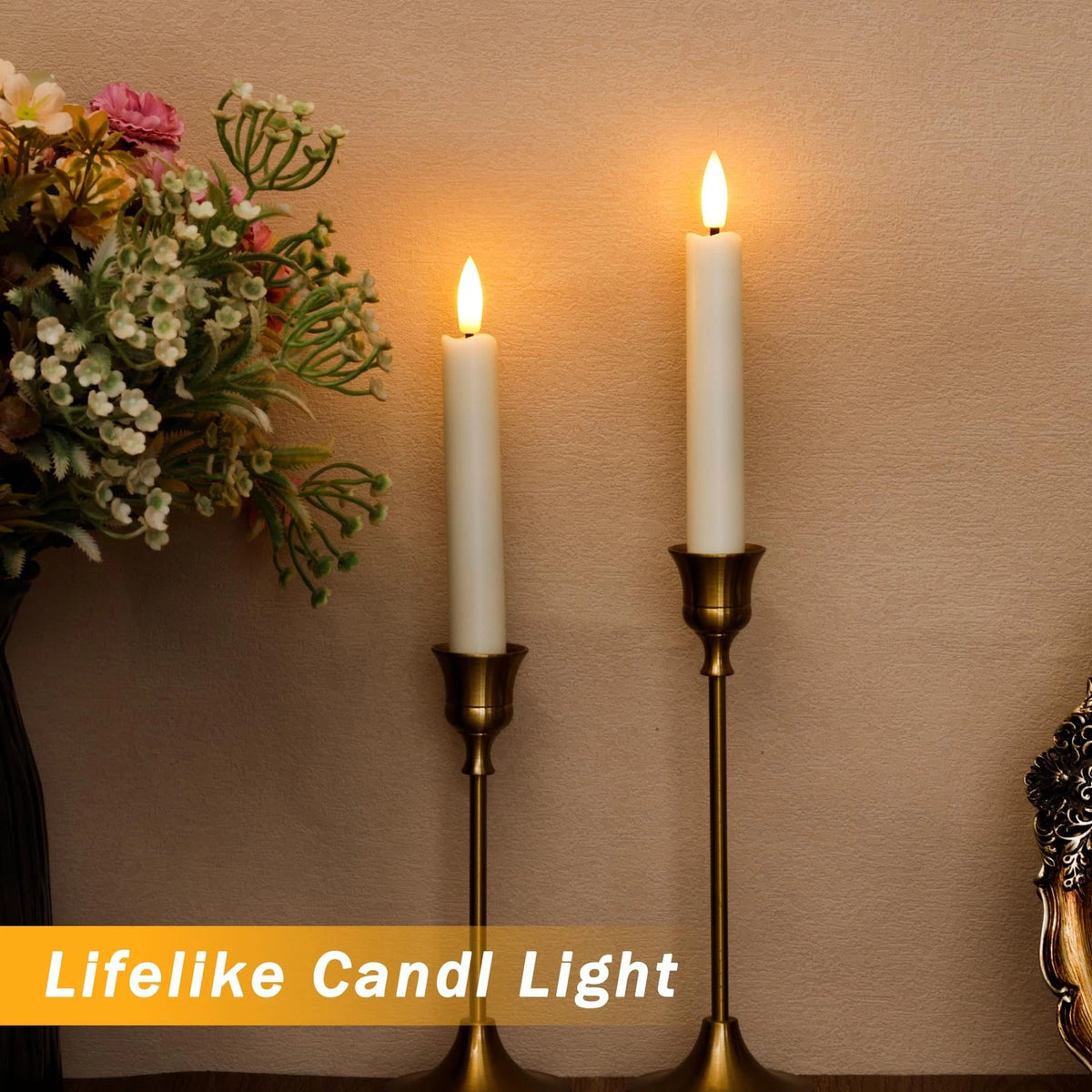 Set of 4 Flameless Taper Candles with Remote, Ivory