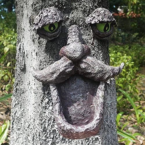 Tree Faces Decor Outdoor Bird Feeder Statues for Garden
