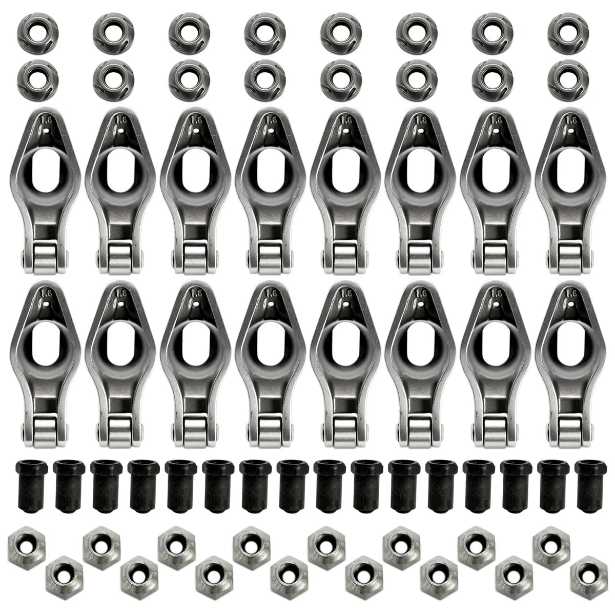 16x Steel Roller Rocker Arms 1.6 Ratio w/Nuts for Small Block Chevy