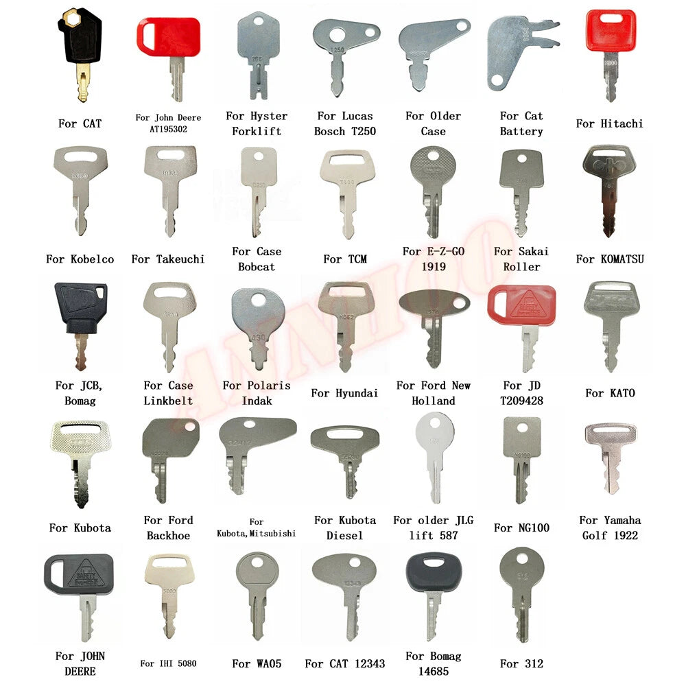 Set of 34 Ignition Keys for Heavy Equipment (Cat, Case, Deere, Komatsu, JCB)