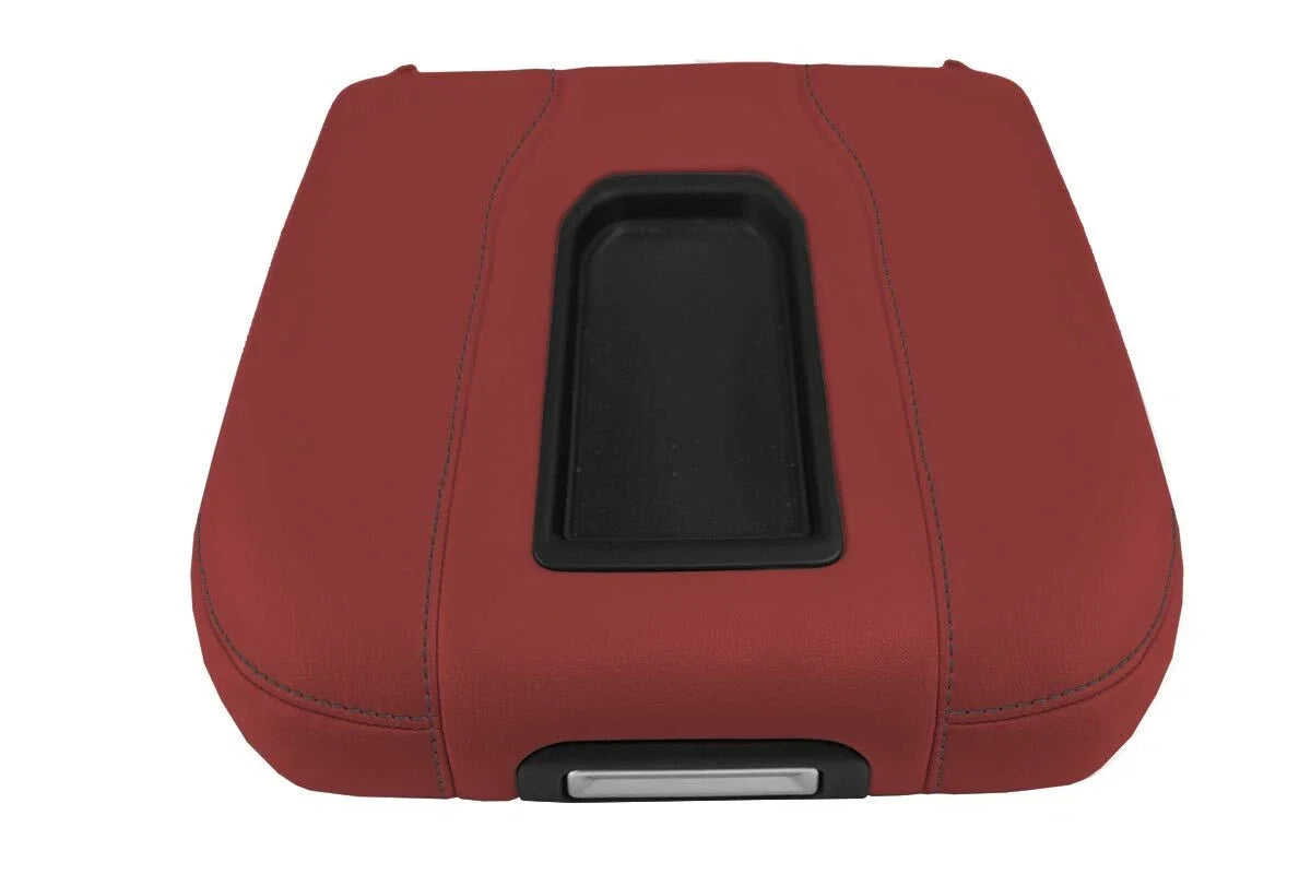 Console Lid Bucket Cover Leather for Chevrolet Silverado (2019–2020) Red Black Stitch